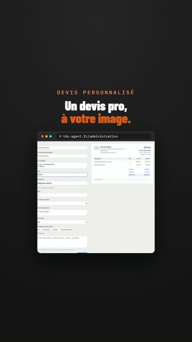 Écran TDV Agent : édition d'un devis personnalisé